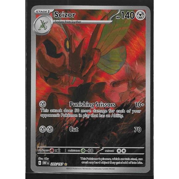 Pokemon Obsidian Flames Scizor 205/197 Secret SIR FA Art NM Scarlet Violet TCG - Picture 1 of 2